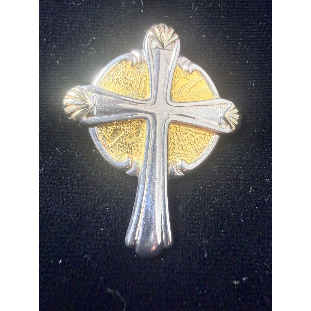 Vintage Gorham Sterling Silver & Gold Vermeil "Footprints" Cross Pendant